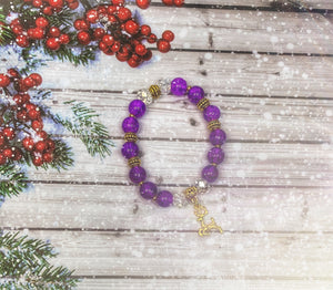 Purple Glass & Gold Reindeer Bracelet