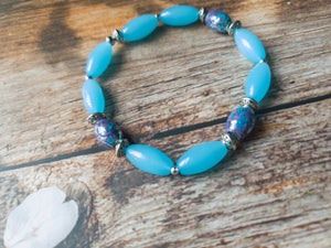 Beaded Bracelet Turquoise & Purple Crackle Glass Bead