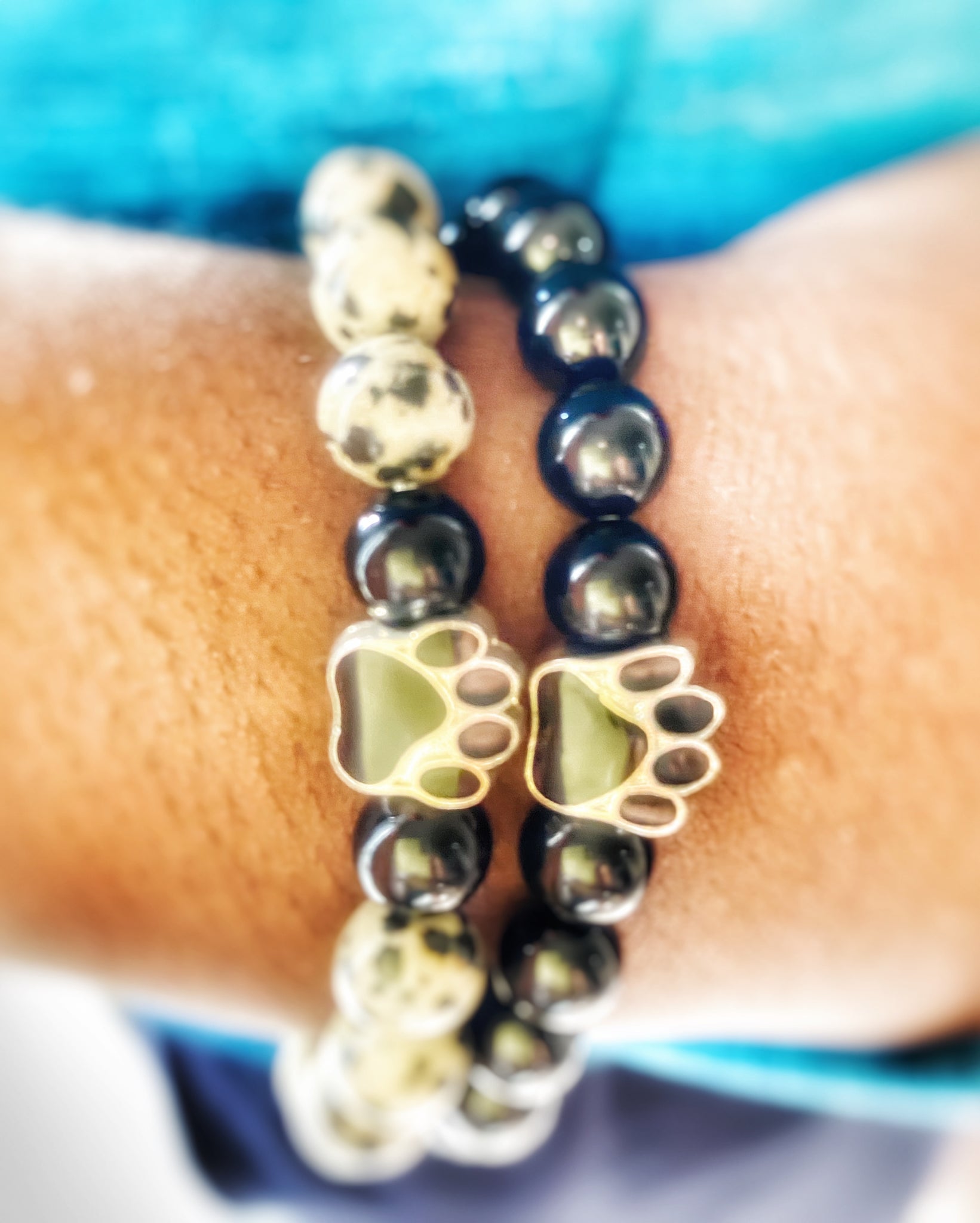 I Love my Dog, Dalmatian & Onyx Stone Bracelet
