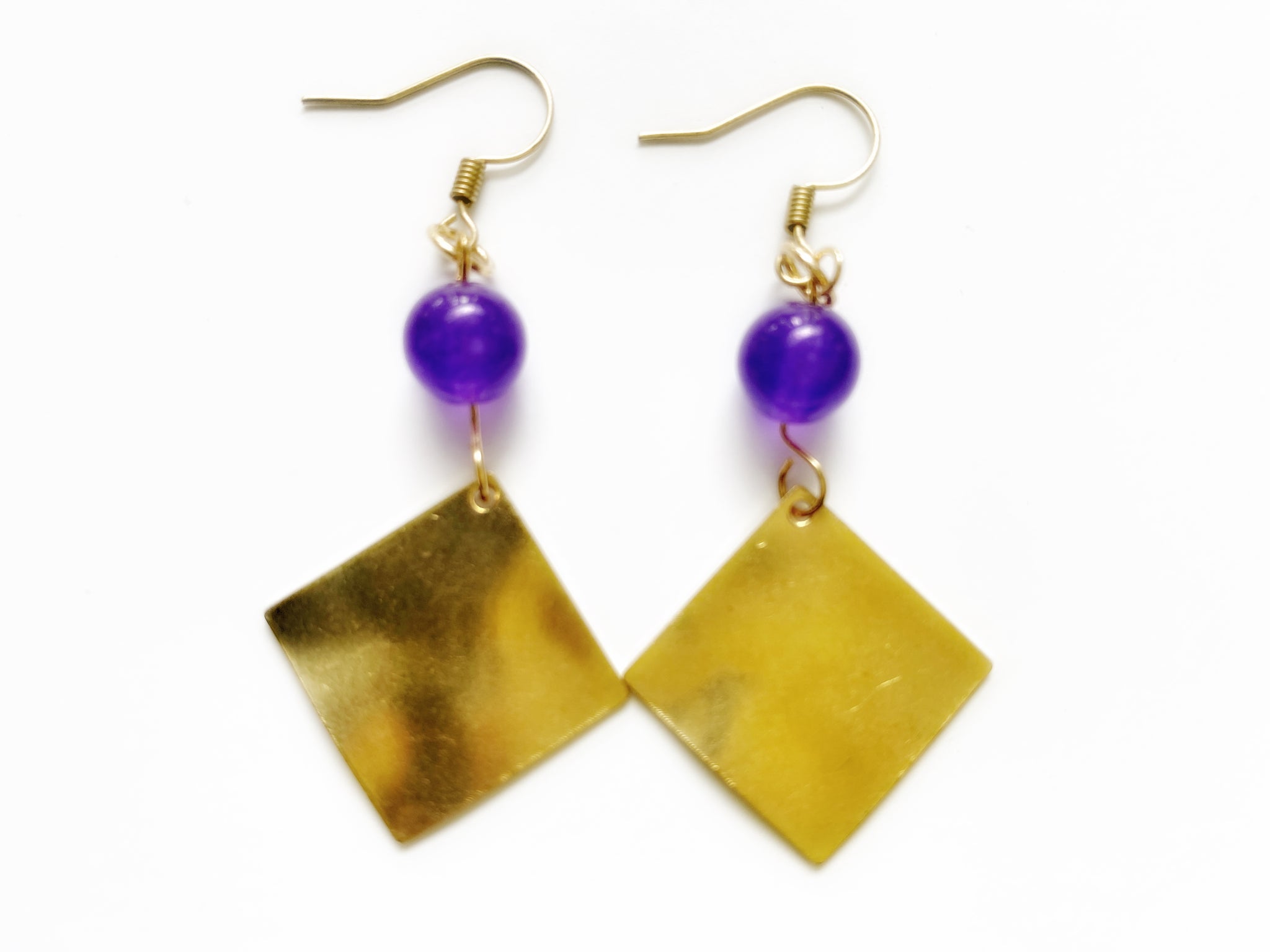 Gold & Purple Jade Dangle Earrings