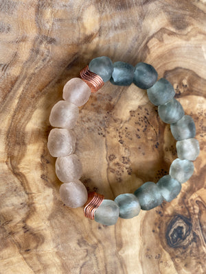 Recycled Glass & Copper Bracelet (Pink & Gray)